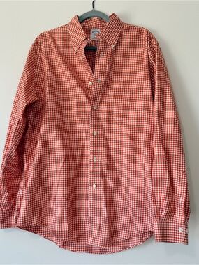 BrooksBrothers Vintage Preppy Long Sleeved Cotton Plaid Button Down Orange Large